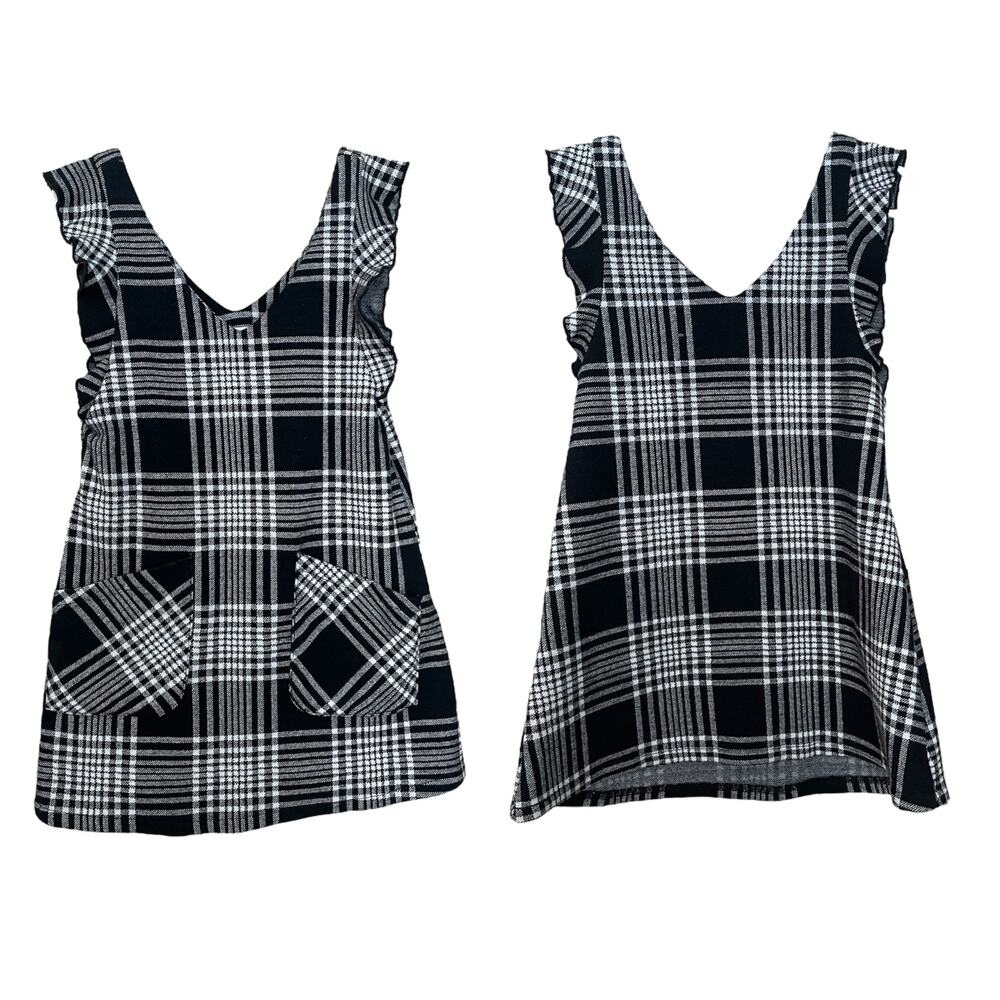 Zara Kids Girls Size 6 Plaid Jumper Dress Black Gray Tweed Front Pockets School